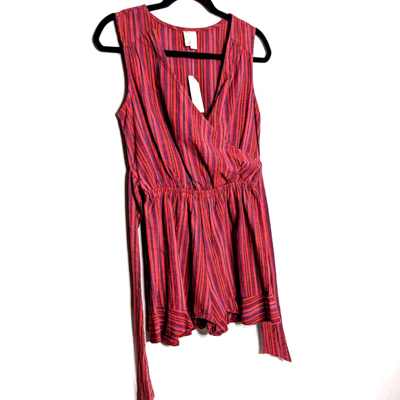 JAPNA • Red Striped Tie Waist Romper Sz Med NEW - Picture 6 of 7